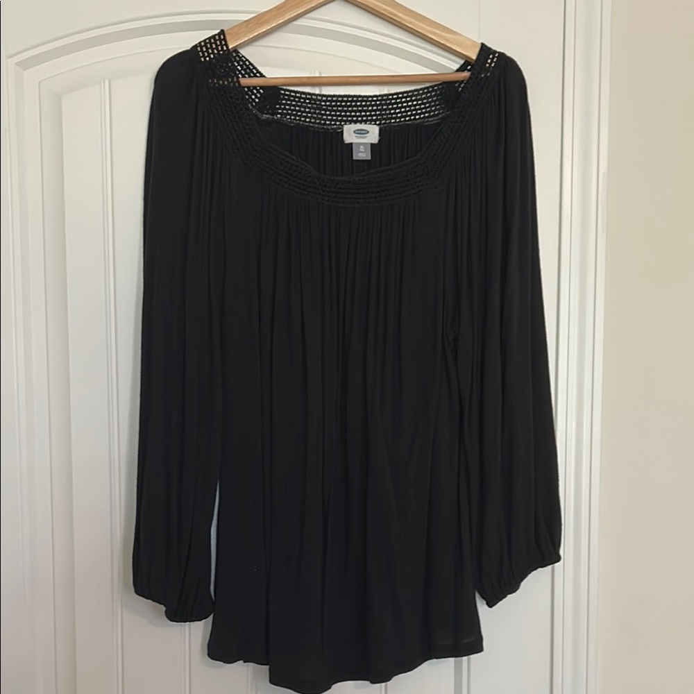Old Navy Black Pleated 3/4 Sleeve Blouse